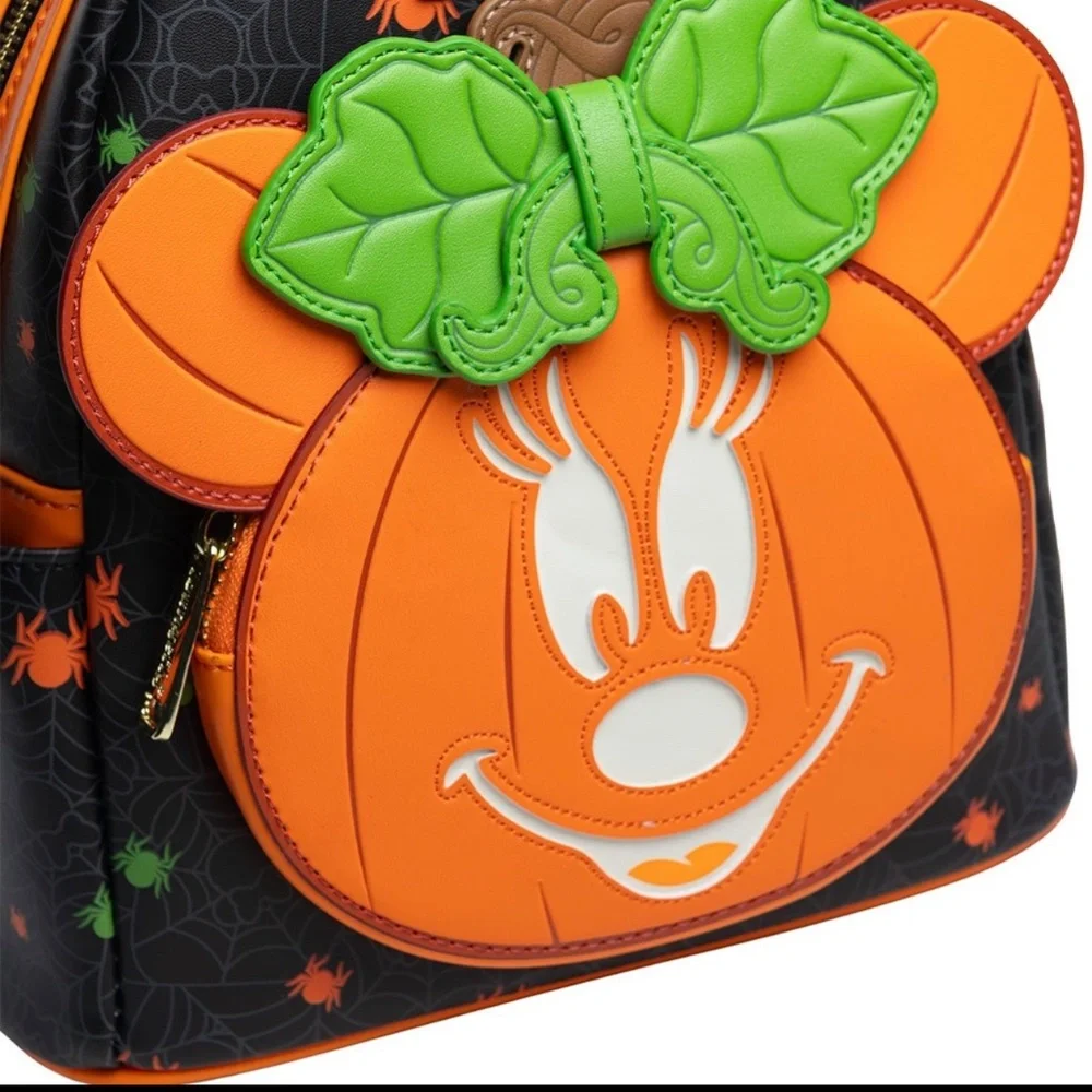 Loungefly Disney Glow in the Dark Pumpkin Minnie Mouse Mini Backpack - Picture 2 of 5